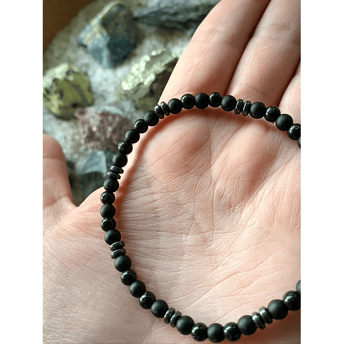 Pulsera masculina con Ónix negro mate, Turmalinas negras y Hematitas 2