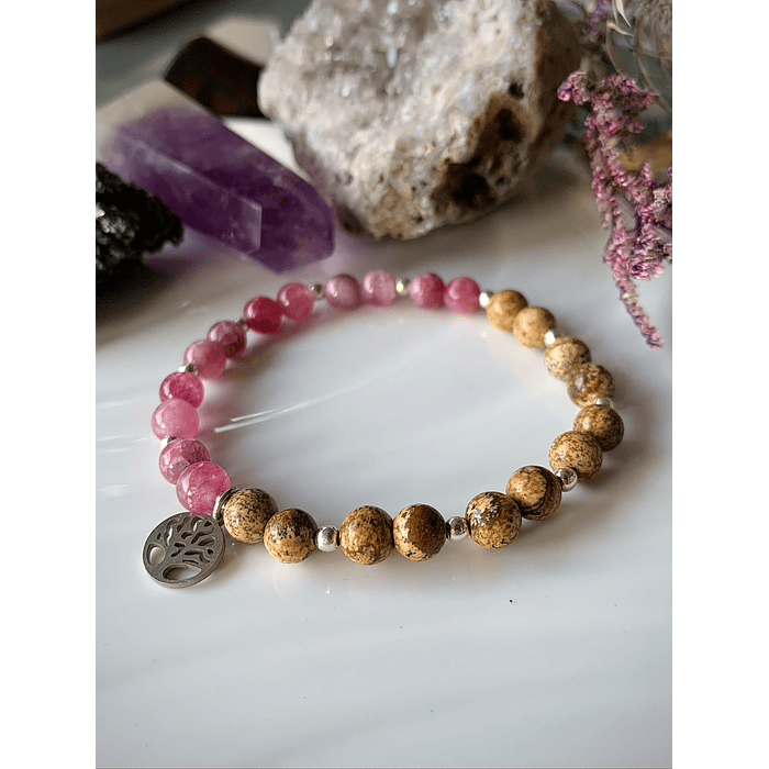 Pulsera femenina creada con Jade rosa y Jaspe paisina 2