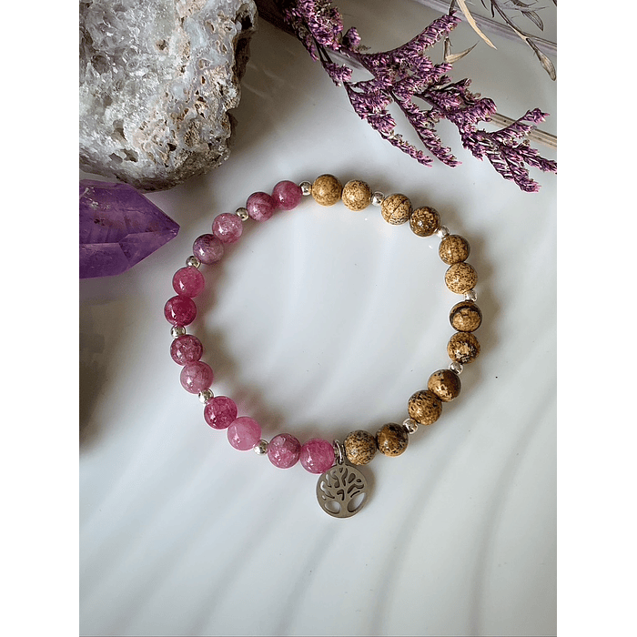Pulsera femenina creada con Jade rosa y Jaspe paisina 1