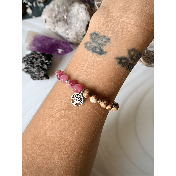 Pulsera femenina creada con Jade rosa y Jaspe paisina 3