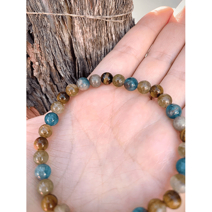Pulsera unisex creada con Labradoritas, Ojo de Tigre y Apatitas azules 3