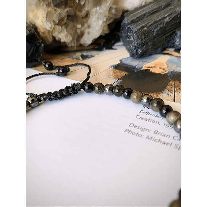 Pulsera masculina ajustable con Obsidianas doradas, Onix negro y Hematitas 3