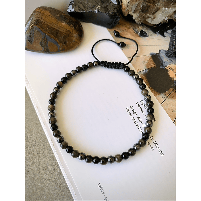 Pulsera masculina ajustable con Obsidianas doradas, Onix negro y Hematitas 2