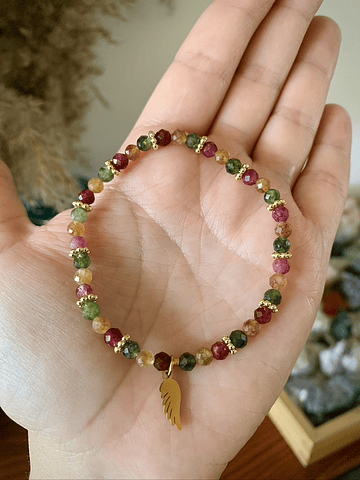 Pulsera femenina creada con Jades facetados en tonos rosa, amarillo y verde