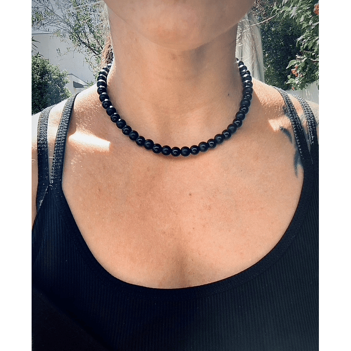Collar choker femenino de hilo ajustable, creado con Ónix negro mate y Ónix brillante 4