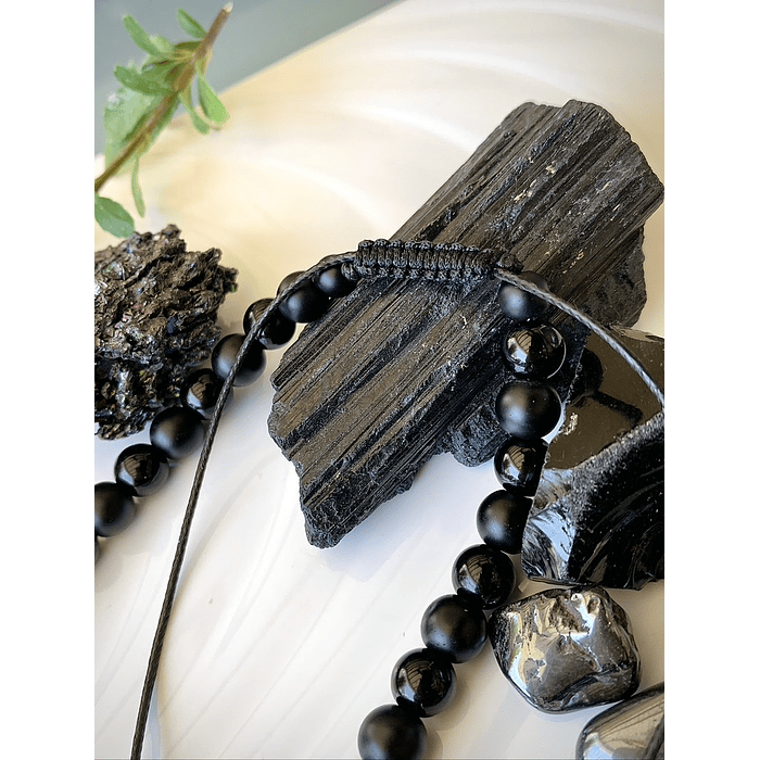 Collar choker femenino de hilo ajustable, creado con Ónix negro mate y Ónix brillante 3