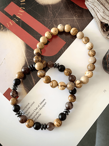 Set de pulseras masculinas con Jaspe Paisina, Ónix, Jade y hematitas.