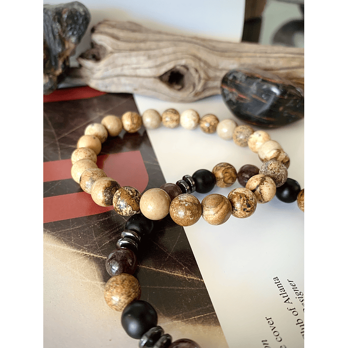 Set de pulseras masculinas con Jaspe Paisina, Ónix, Jade y hematitas. 4