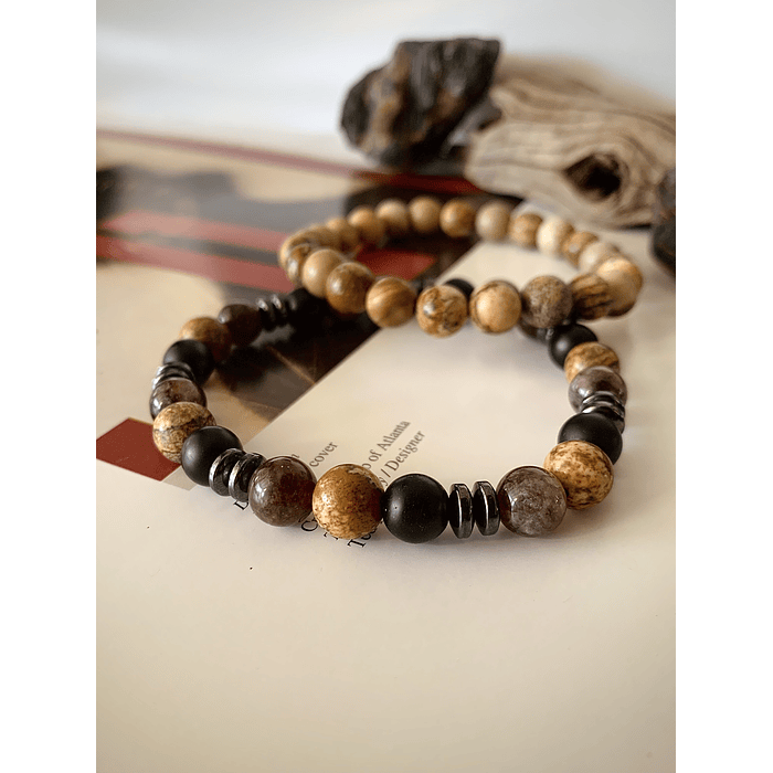 Set de pulseras masculinas con Jaspe Paisina, Ónix, Jade y hematitas. 3
