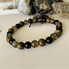 Pulsera masculina creada con Jaspe Picasso, Cuarzo ahumado y Ónix negro brillante. 2