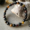 Pulsera masculina con Ónix negro mate,Ojo de tigre, Ojo de buey, Ágata vena de dragón y Hematitass 1