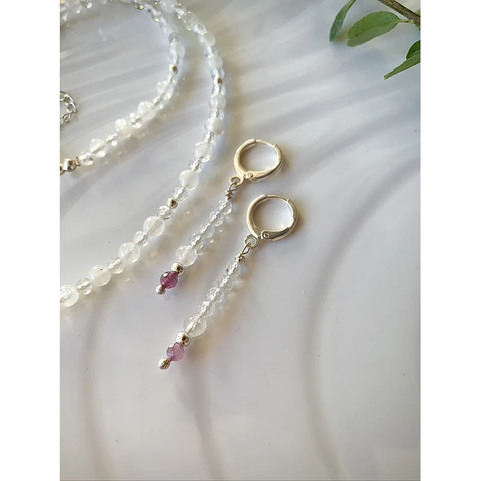 Collar choker y aros con cristales de Cuarzo cristal y Ágatas moradas  4