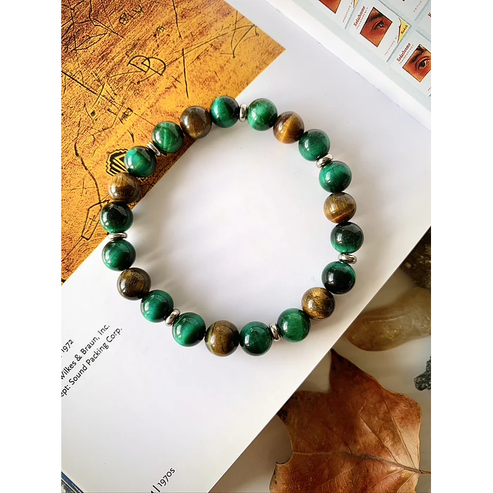 Pulsera unisex creada con piedras de Ojo de tigre y Ojo de gato verde 3