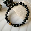 Pulsera masculina con Ónix negro mate, Ojo de tigre y acero 1