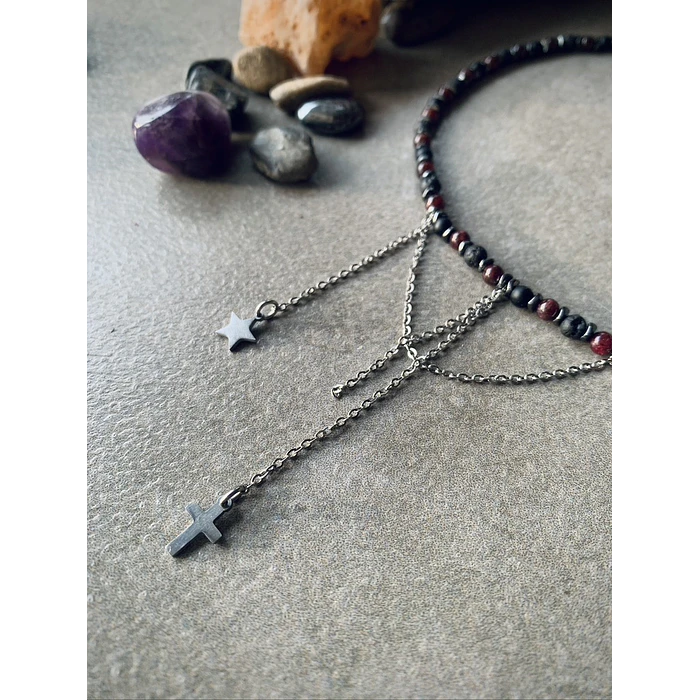 Choker creado con Piedra Volcánica, Granate y Ónix negro mate 3