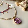 Conjunto de collar doble y aros elaborado con cristales facetados de Rubí rosado y circonitas moradas 2