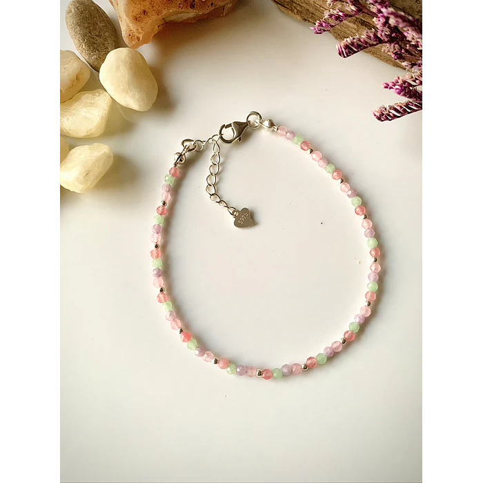 Pulsera femenina creada con Jade verde, Cuarzo Rosado, Amatista y Turmalina rosa 1