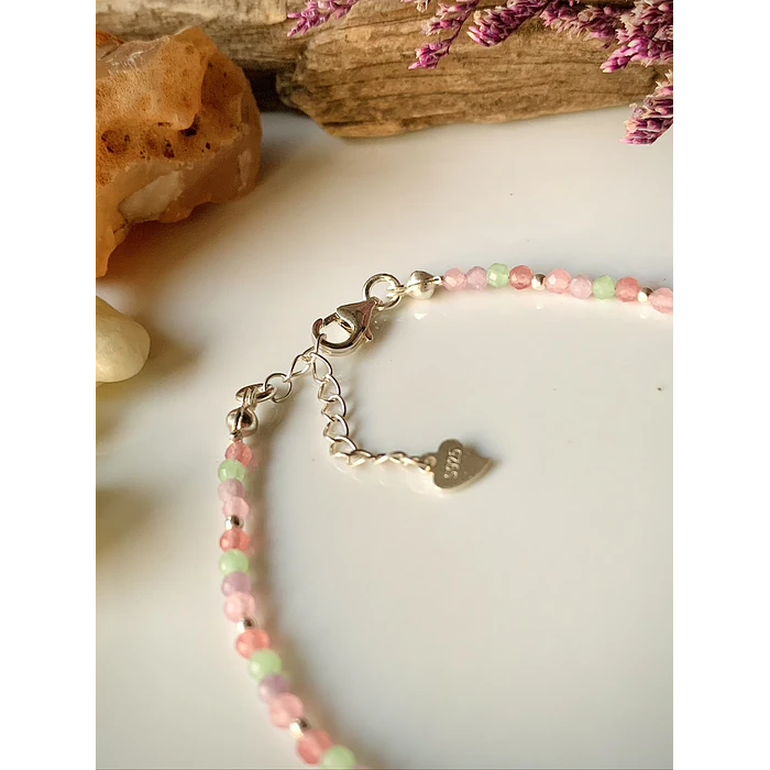 Pulsera femenina creada con Jade verde, Cuarzo Rosado, Amatista y Turmalina rosa 3