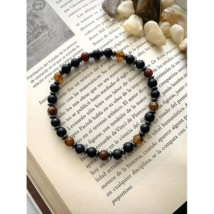 Pulsera masculina con Ágata Vena de Dragón, Ónix negro mate, Shungita y Hematita. 1
