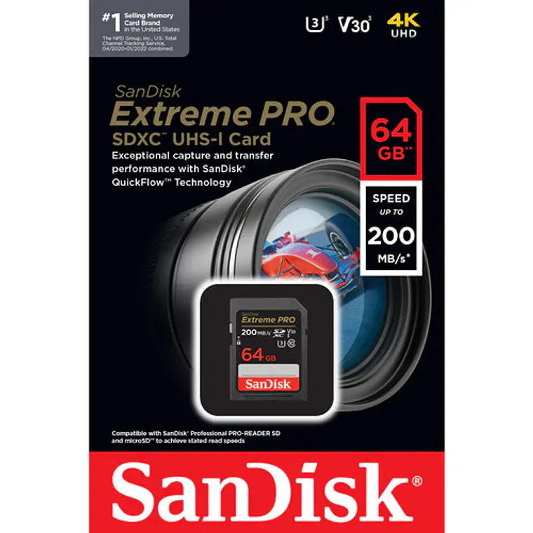 Memoria SD SanDisk 64GB Extreme PRO 200MB/S UHS-I 4
