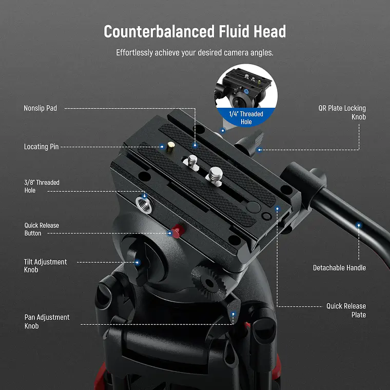 Trípode de Video Neewer TP37 187 cm Cabezal Fluido 7