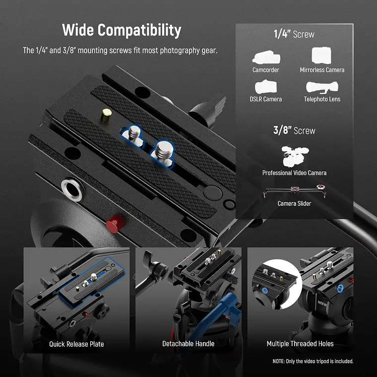 Trípode de Video Neewer TP37 187 cm Cabezal Fluido 8