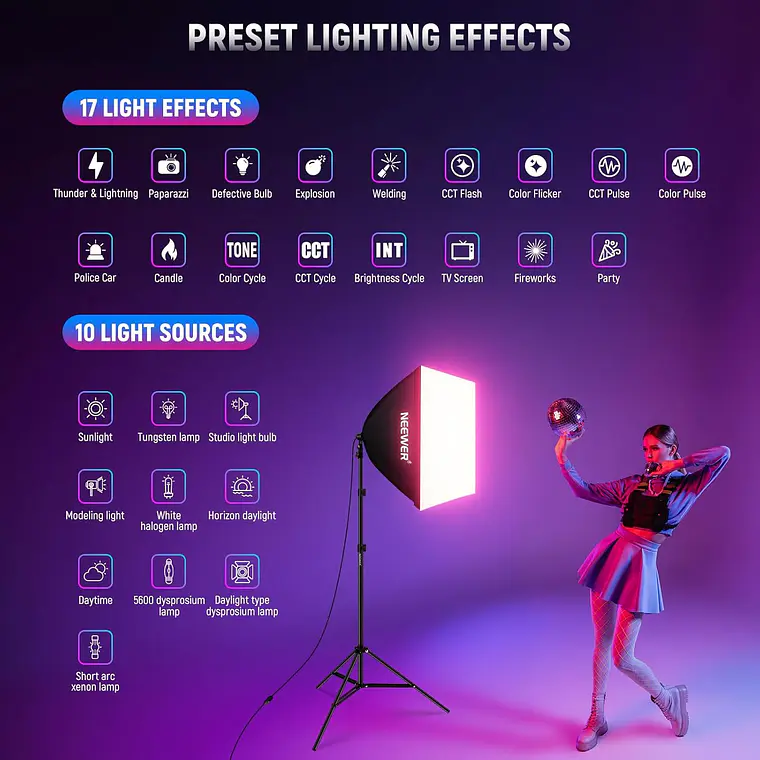 Kit Softbox LED RGB 24W Neewer NK800 3