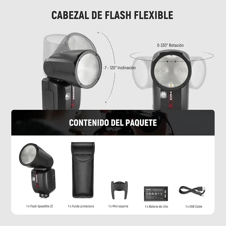 Flash Speedlite Neewer Z2-S TTL Cabeza Redonda Sony 3