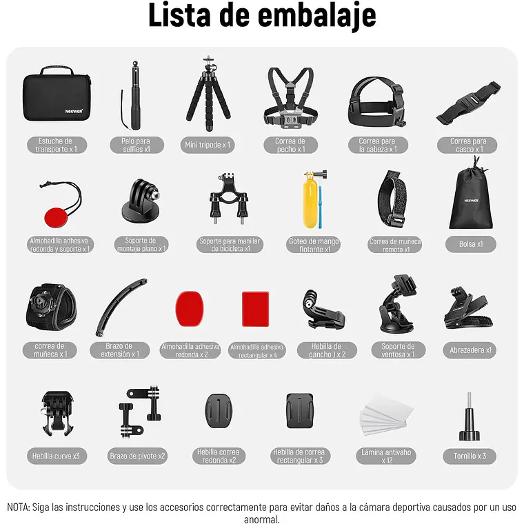 Kit Accesorios 50 en 1 Neewer para Cámaras de Acción 3