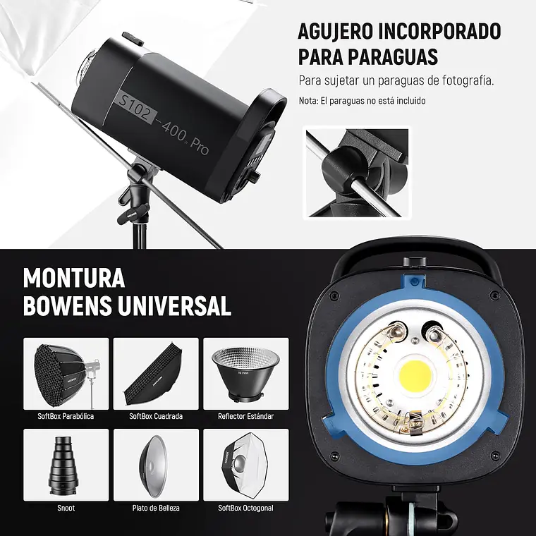 Flash Estudio Neewer S102-400W PRO con Trigger 2.4G 7