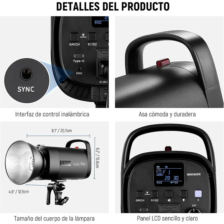 Flash Estudio Neewer S102-400W PRO con Trigger 2.4G 8