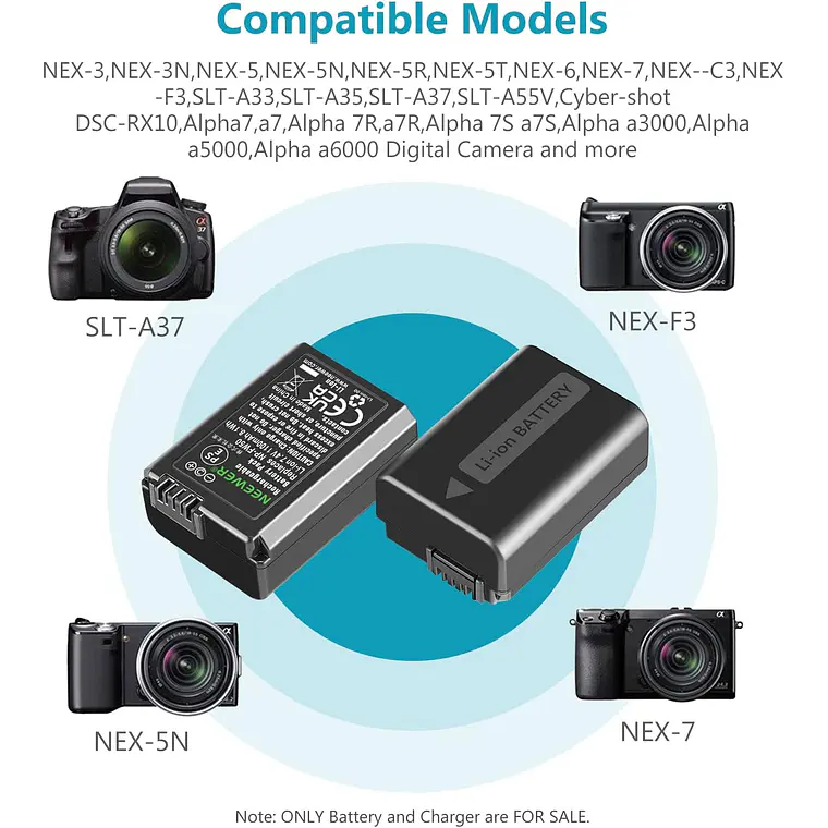 Kit Cargador Dual y Baterías Neewer NP-FW50 1100mAh Sony 4