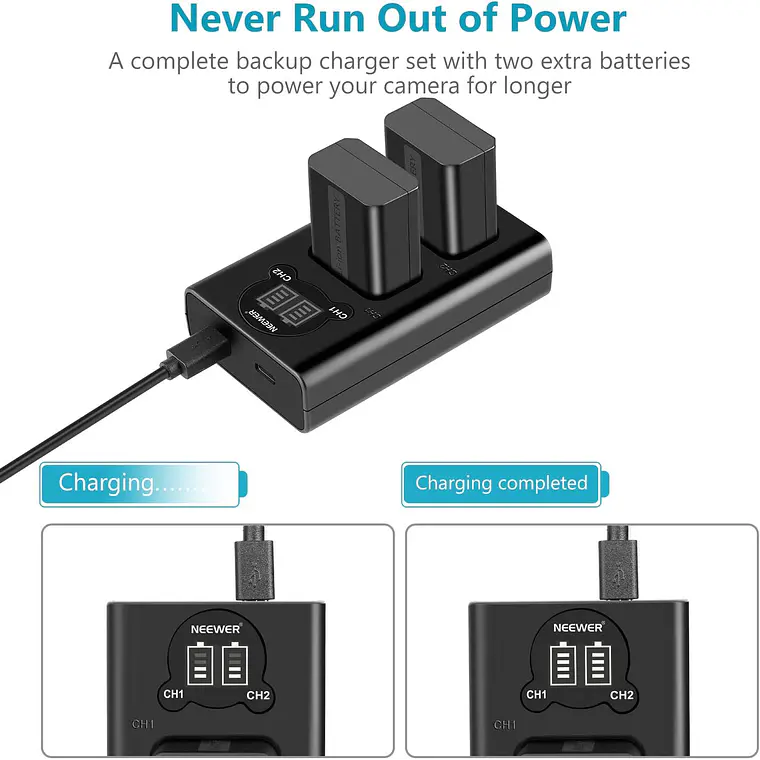 Kit Cargador Dual y Baterías Neewer NP-FW50 1100mAh Sony 7