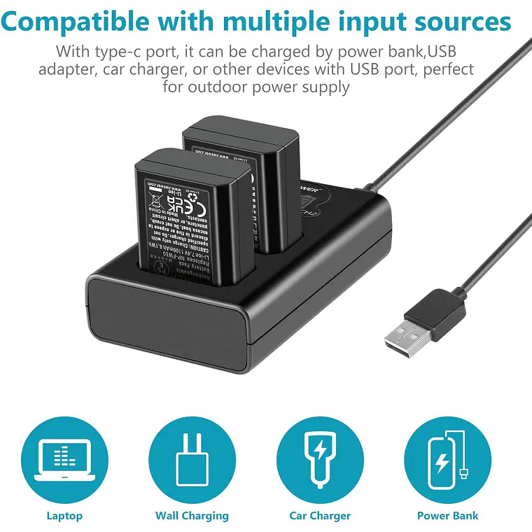 Kit Cargador Dual y Baterías Neewer NP-FW50 1100mAh Sony 8