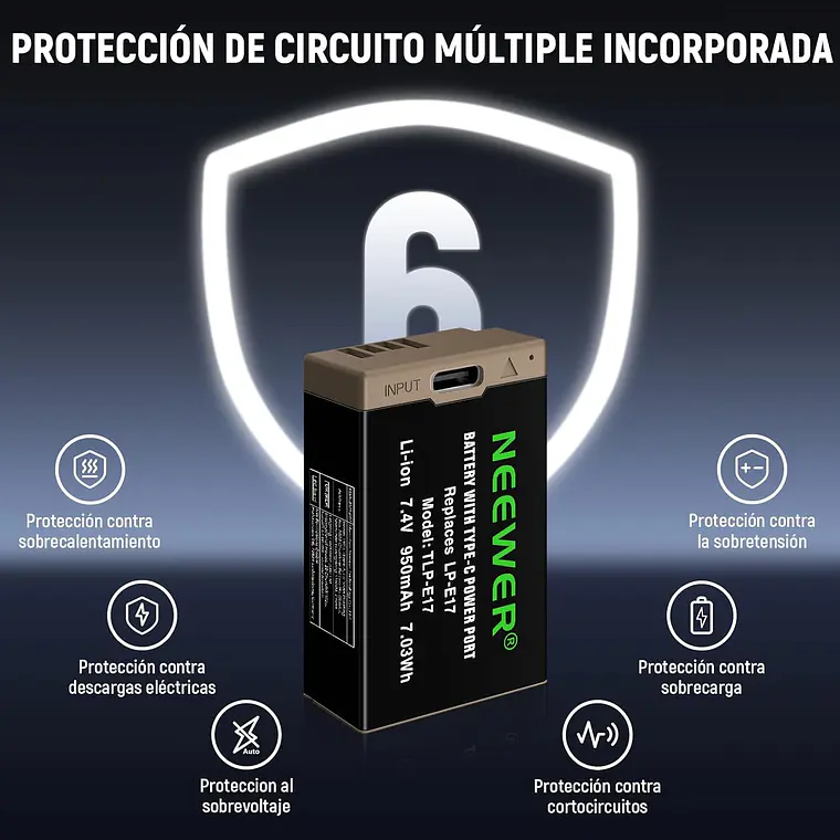 Batería USB-C Recargable Neewer LP-E17 7.4V 950mAh 3
