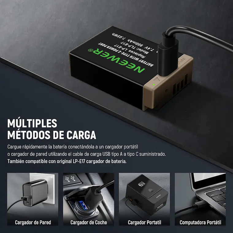 Batería USB-C Recargable Neewer LP-E17 7.4V 950mAh 2