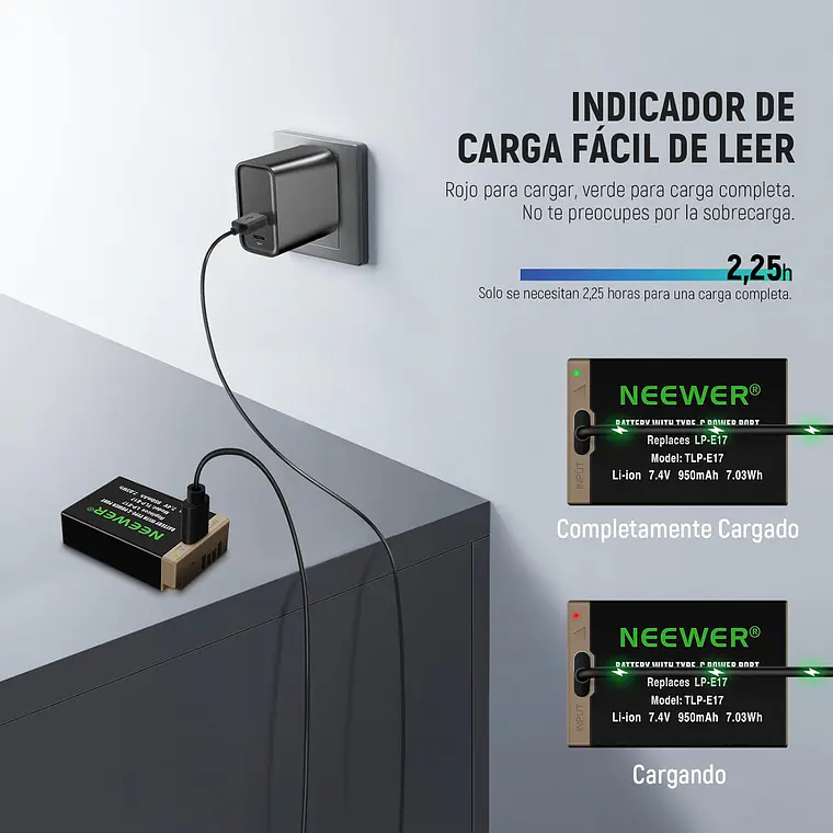 Batería USB-C Recargable Neewer LP-E17 7.4V 950mAh 5