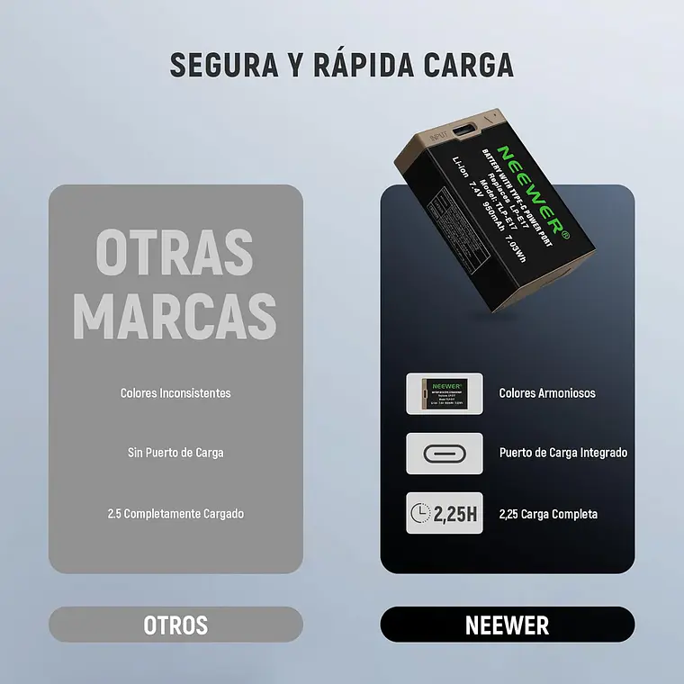 Batería USB-C Recargable Neewer LP-E17 7.4V 950mAh 9