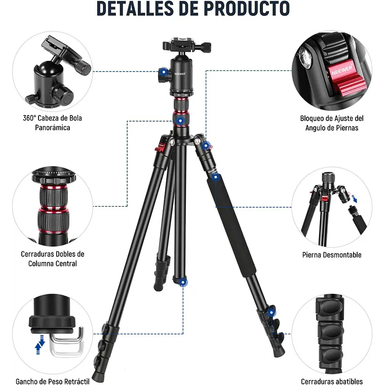 Trípode Monopie Neewer 195 cm con Soporte y Control Remoto 4