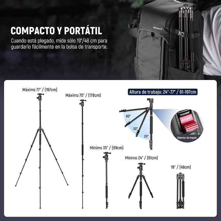 Trípode Monopie Neewer 195 cm con Soporte y Control Remoto 5