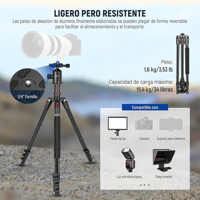 Trípode Monopie Neewer 195 cm con Soporte y Control Remoto 8