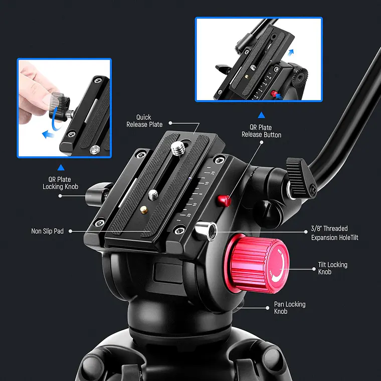 Trípode Video Neewer TP-M200 200 cm con Cabezal Fluido 6