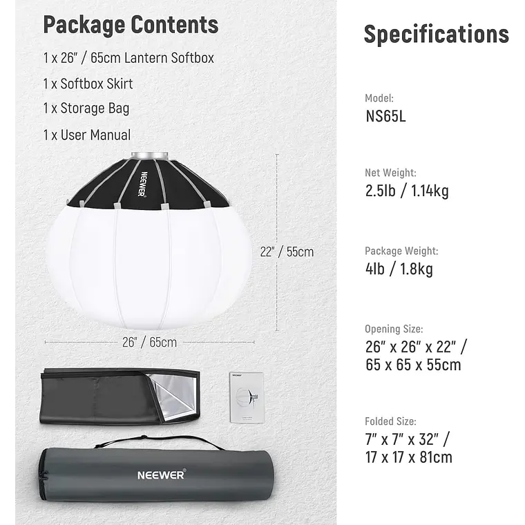 Softbox Linterna Neewer NS65L 65 cm con Montura Bowens 5