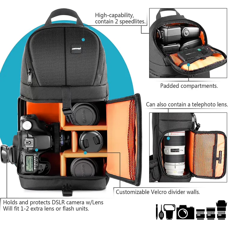 Mochila Bandolera para Cámara Neewer (Negra)​ 3