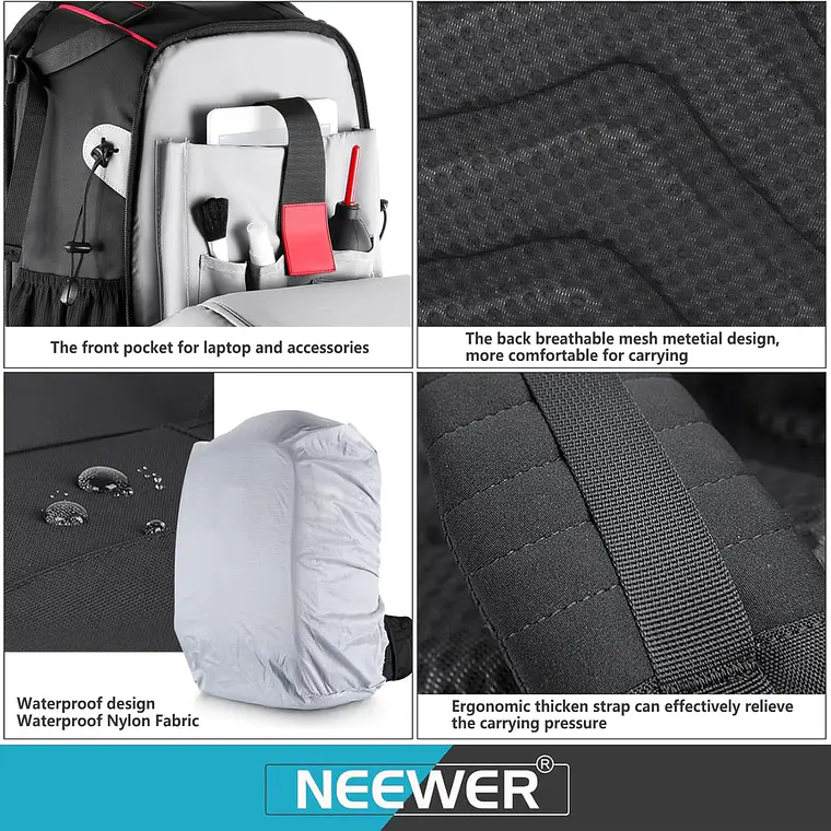 Mochila Neewer 30L Negra para Cámara y Dron 6