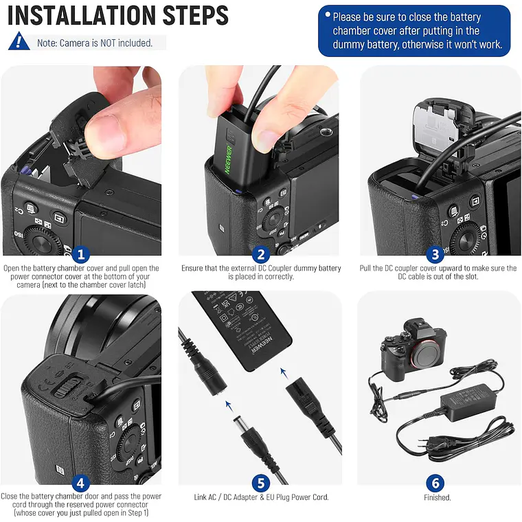 Adaptador Neewer AC-PW20 con Acoplador CC para Sony 7
