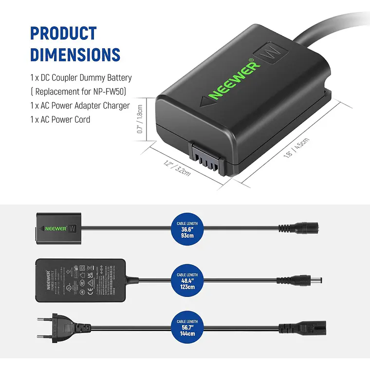 Adaptador Neewer AC-PW20 con Acoplador CC para Sony 5