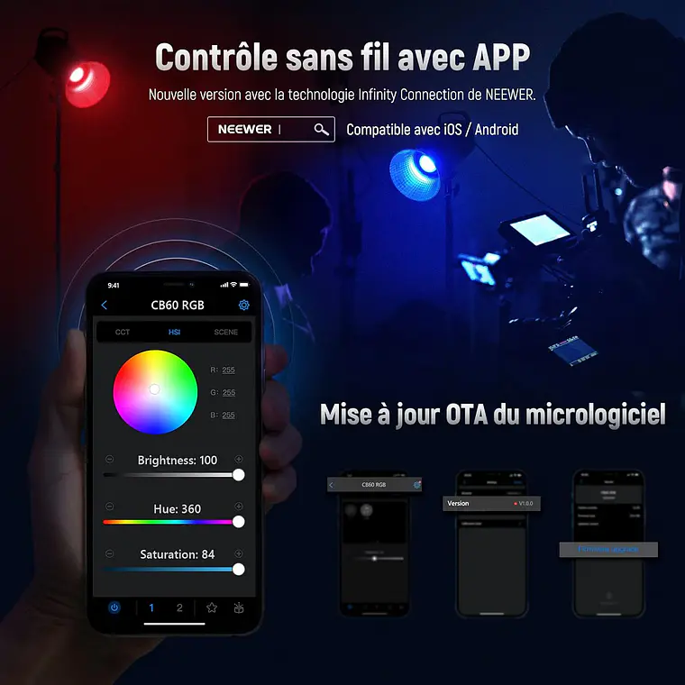 Luz RGB COB Neewer CB60 70W con Control 2.4G/App 5