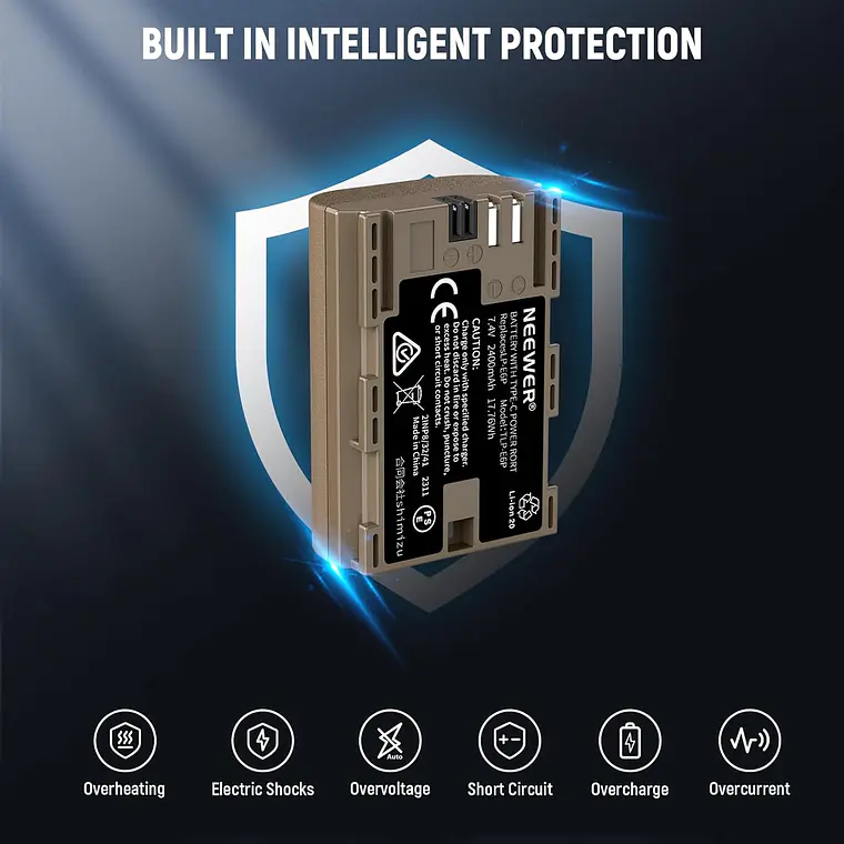 Batería Neewer LP-E6P 2400mAh con Puerto Tipo C 5
