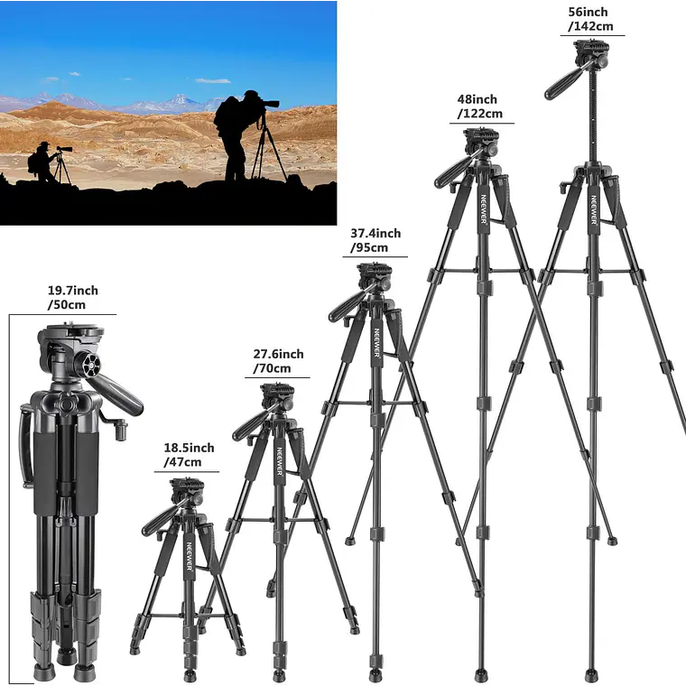Trípode Aluminio Neewer SAB234 142 cm con Cabezal Panorámico 5